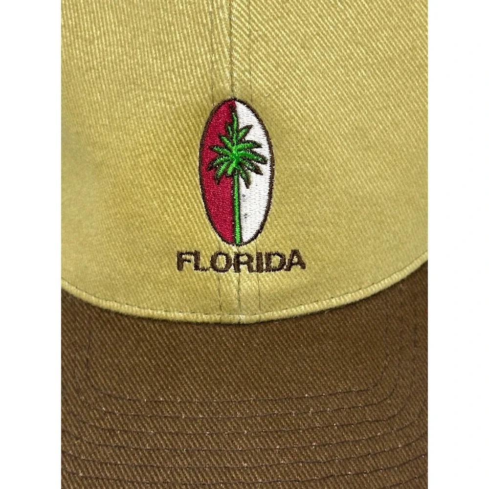 VTG‎ J Hats Florida Baseball Cap Tan Brown Palm Tree Embroidered Strapback Mens